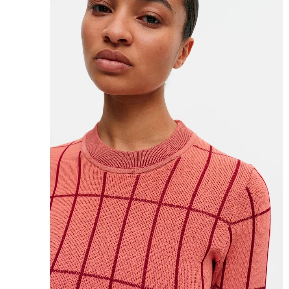 marimekko  |Crew Neck Other Plaid Patterns Nylon Rib Long Sleeves Cotton