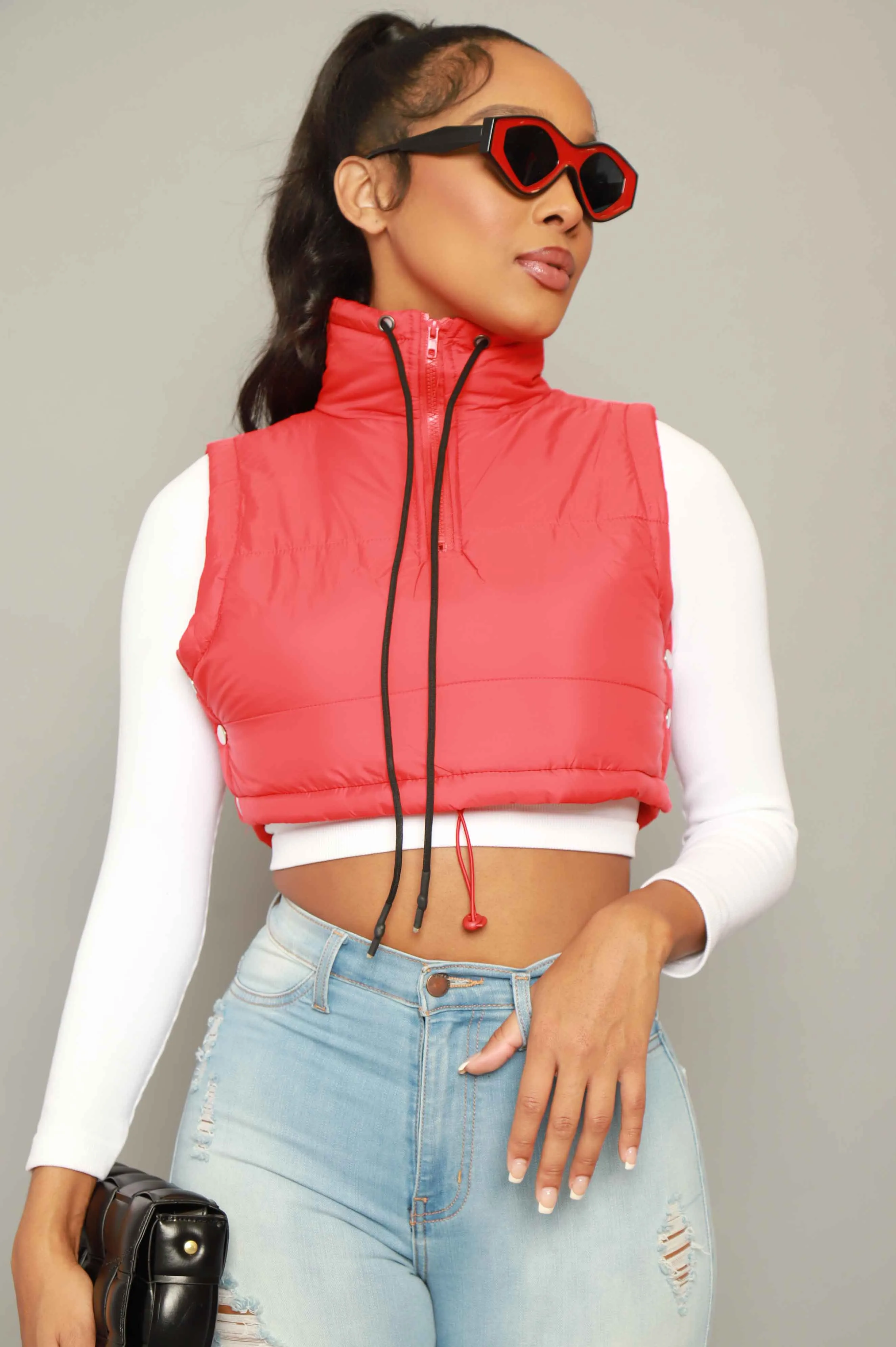 Mark My Words Adjustable Cropped Puffer Vest - Red