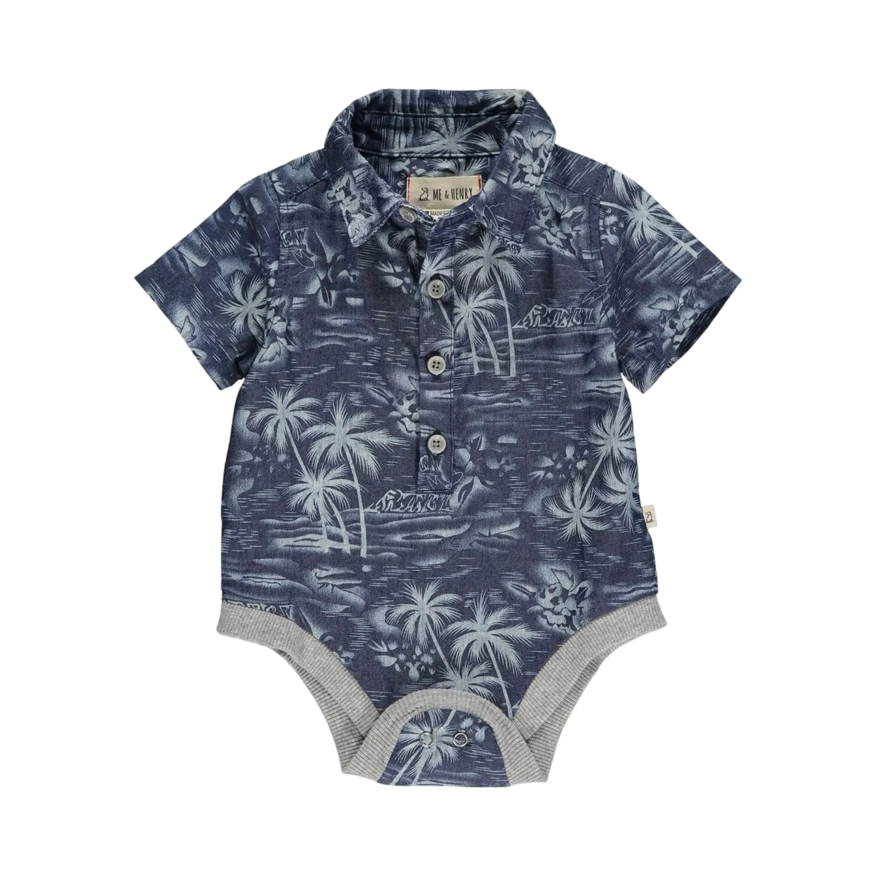 Me & Henry Helford  Onesie - Dark Chambray Hawaii