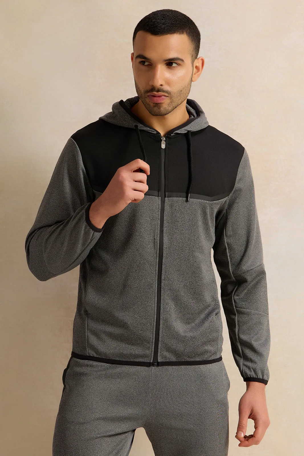 Men Charcoal Hooded Active Sweatshirt