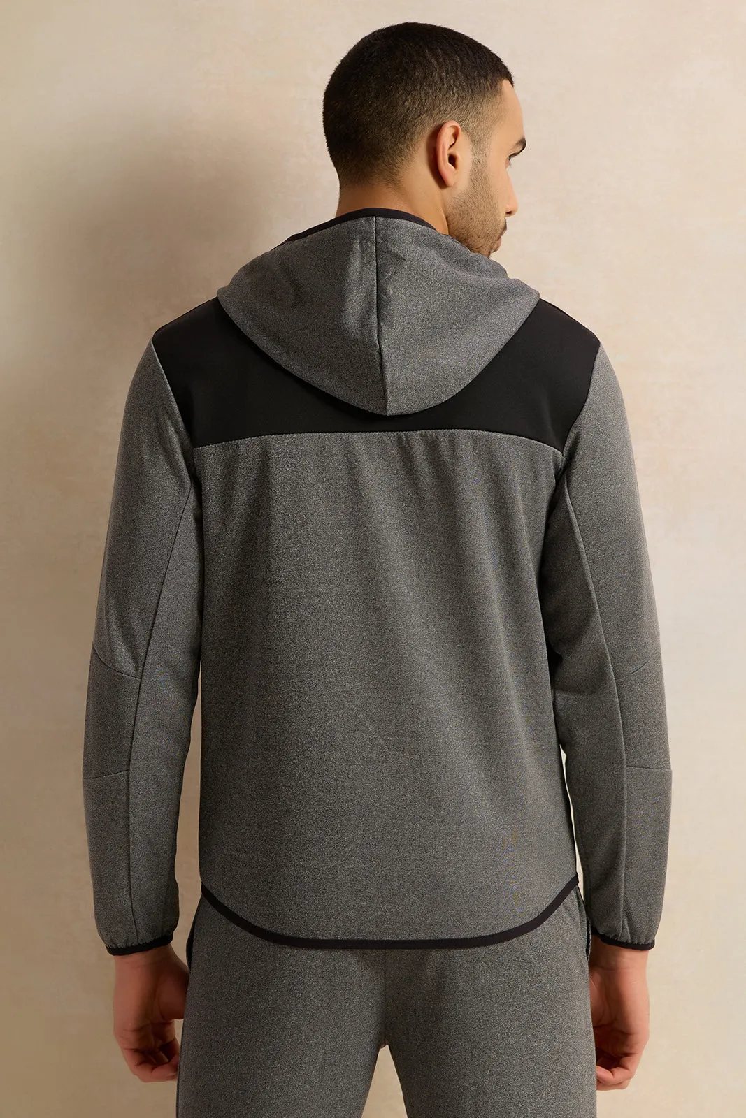 Men Charcoal Hooded Active Sweatshirt