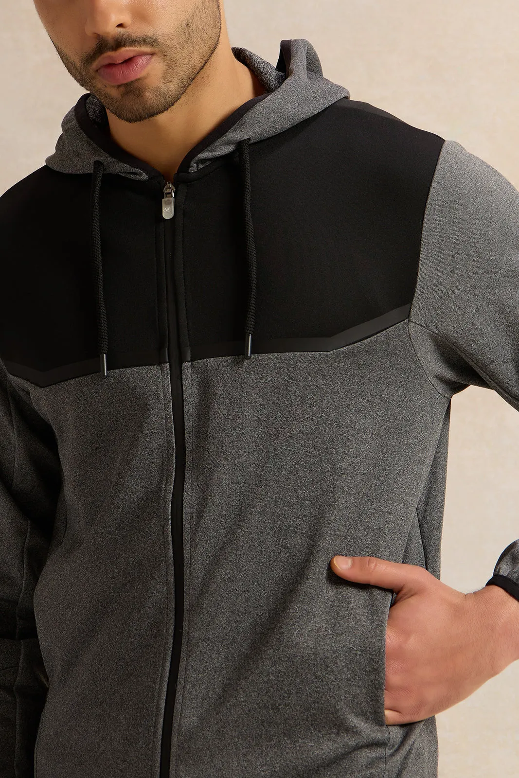 Men Charcoal Hooded Active Sweatshirt