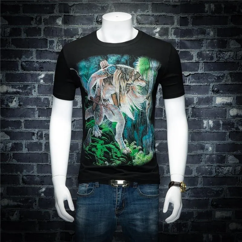 Men's 3D Angel Print Casual Hip Hop T-Shirt with O-Neck Short Sleeves