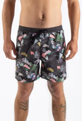 MENS STALEFISH ELASTIC BOARDSHORT - CHARCOAL PALM