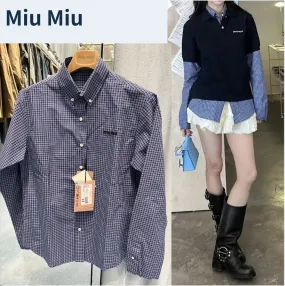 MiuMiu  |Other Plaid Patterns Unisex Long Sleeves Logo