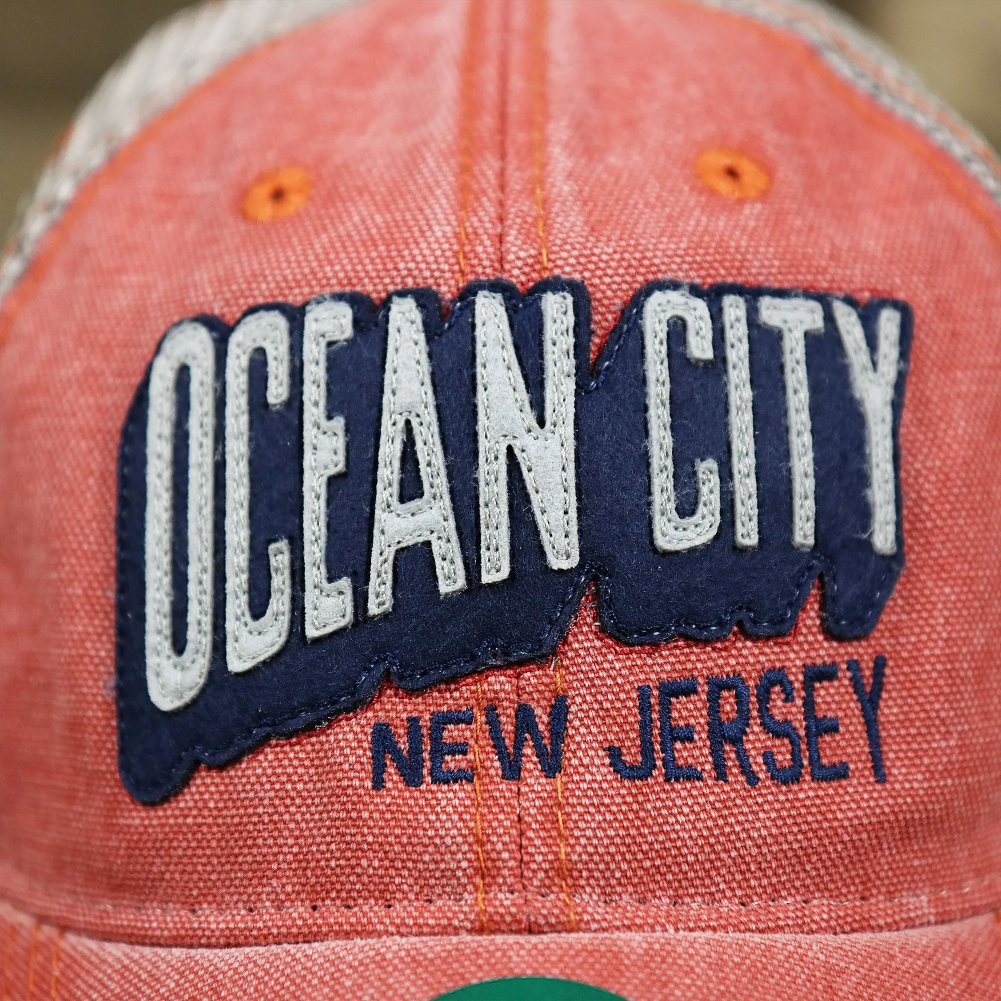 OCNJ Block Ocean City Wordmark Mesh Trucker Hat | Nantucket Red Trucker Hat