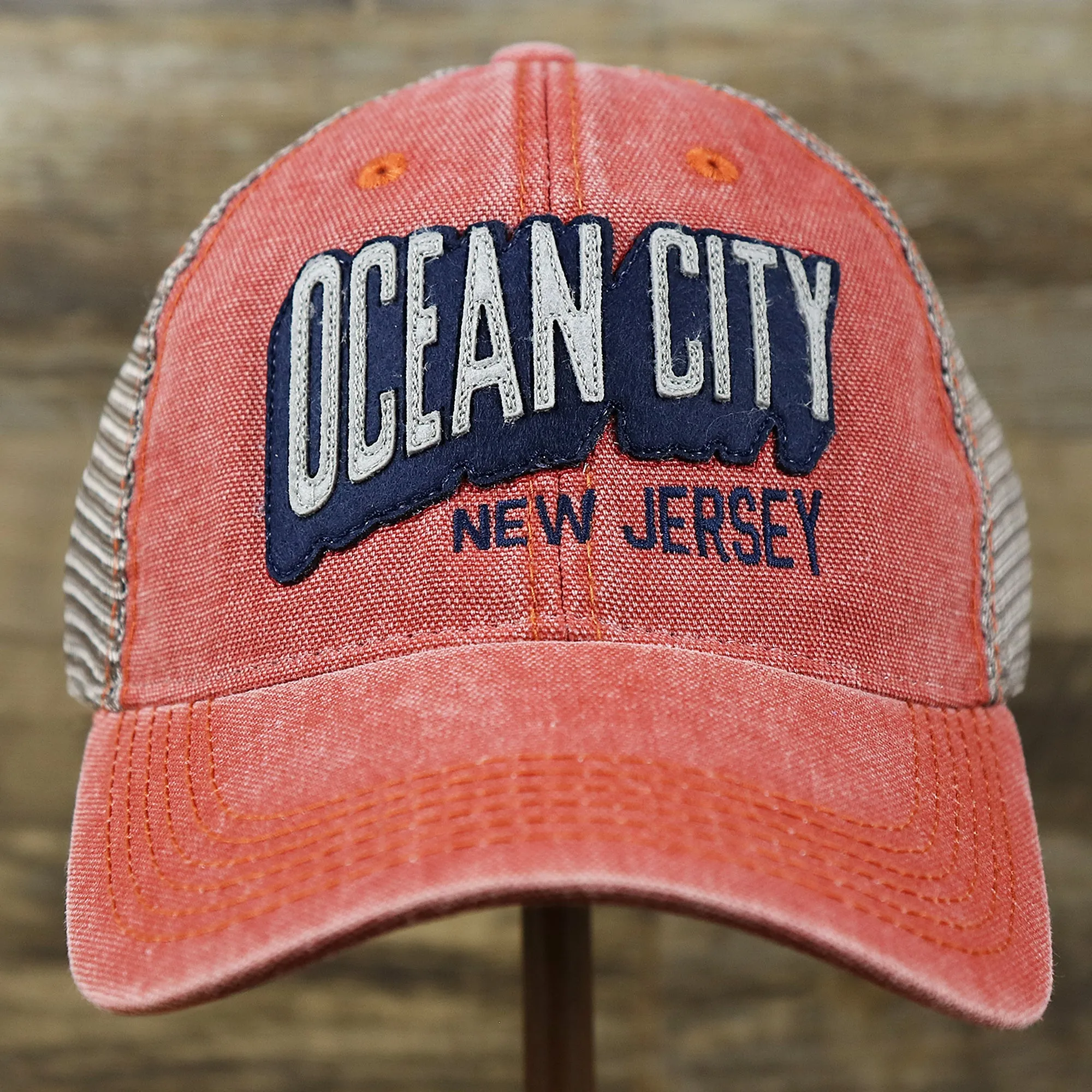 OCNJ Block Ocean City Wordmark Mesh Trucker Hat | Nantucket Red Trucker Hat