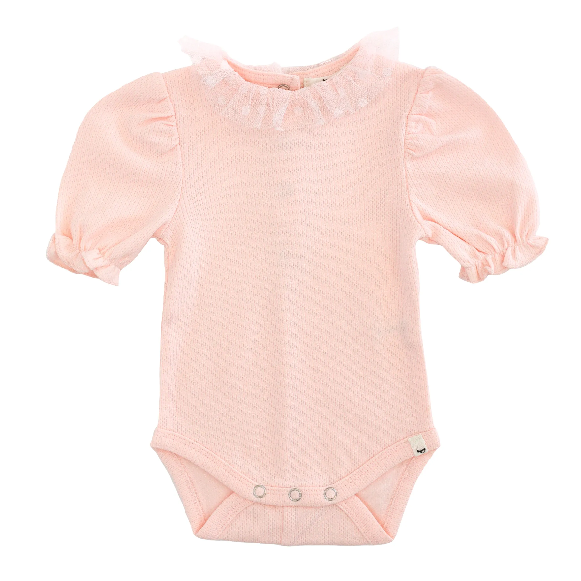 oh baby! Dotted Mesh Ruffle Collar Pointelle Onesie - Pale Pink