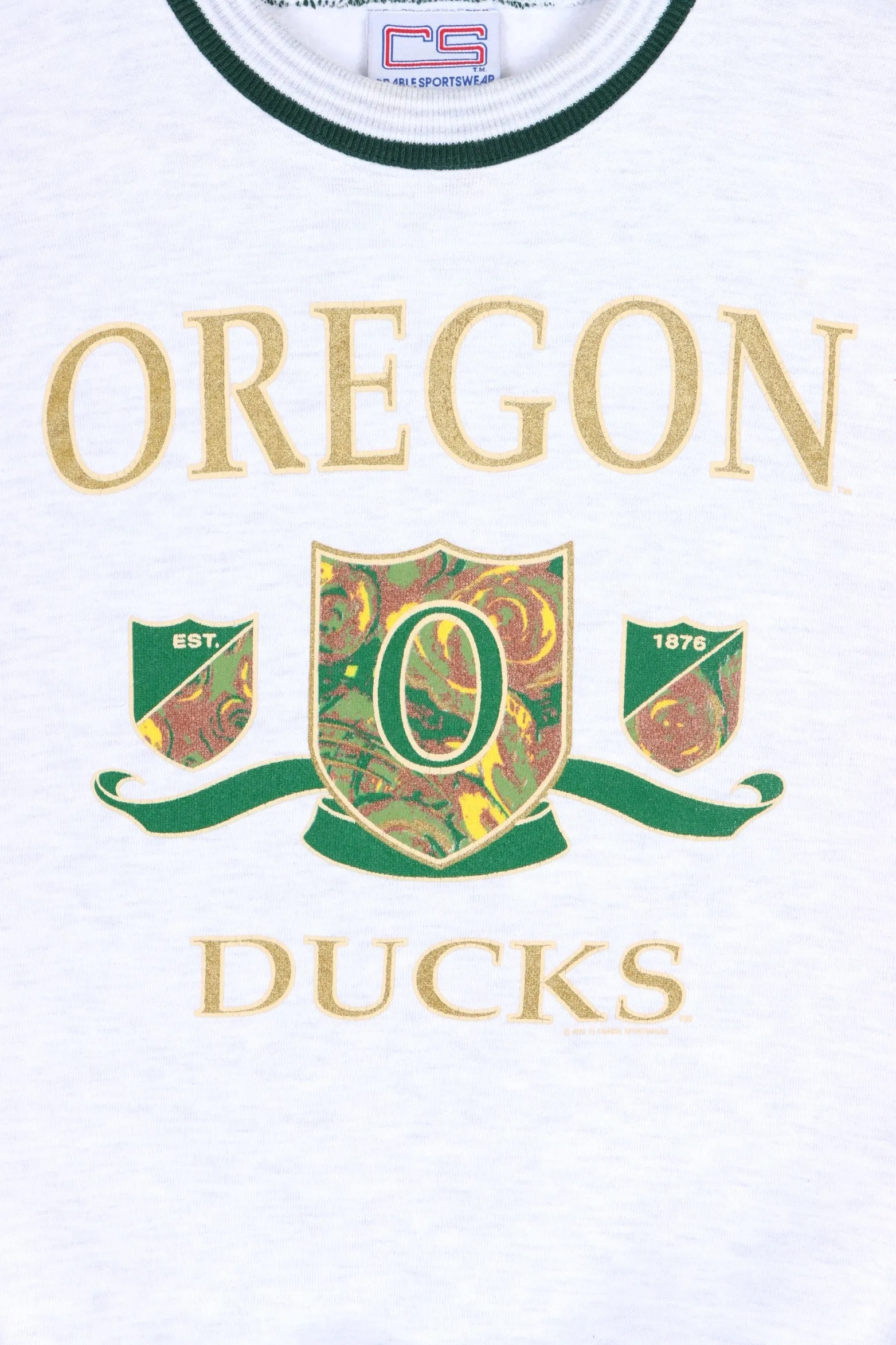 Oregon Ducks 1991 Paisley Shield Spell Out Ringer Sweatshirt USA Made (S-M)