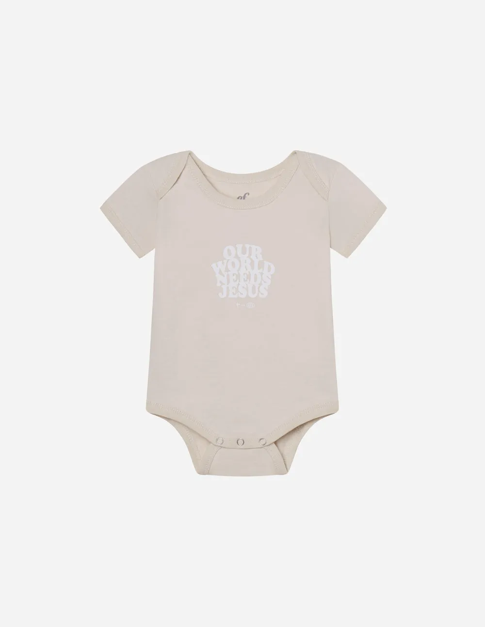 Our World Needs Jesus Beige Onesie