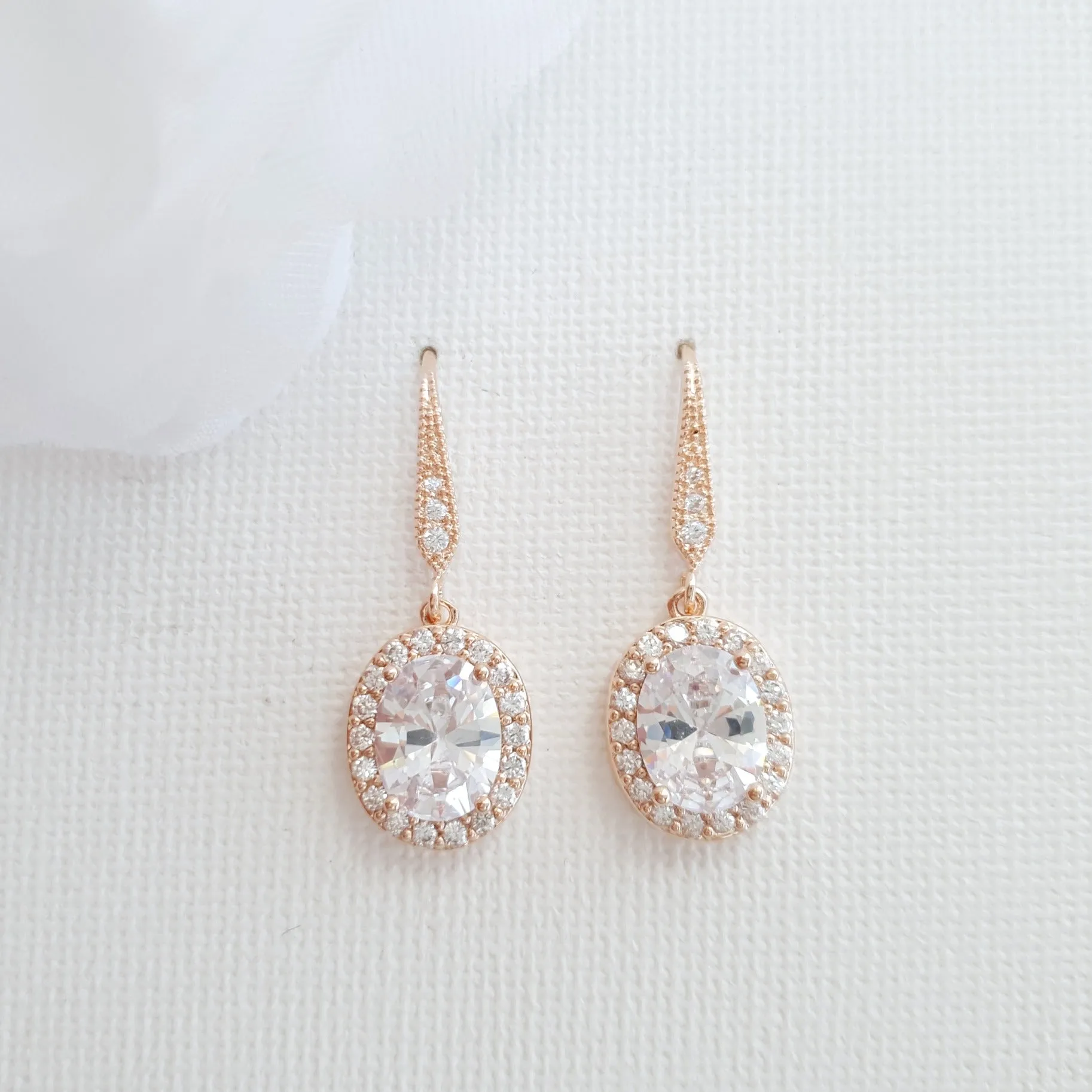 Oval Shaped Small Rose Gold Dangle Earring-Emily