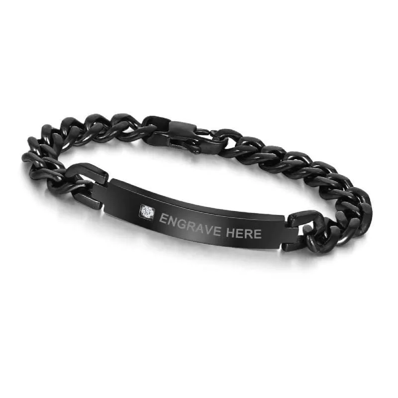 Personalized Engraved Black Nameplate Bracelet for Men