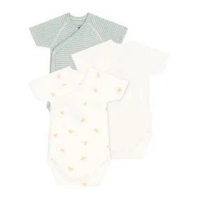 Petit Bateau Short Sleeve Crossover Bodysuit Onesie - Green White