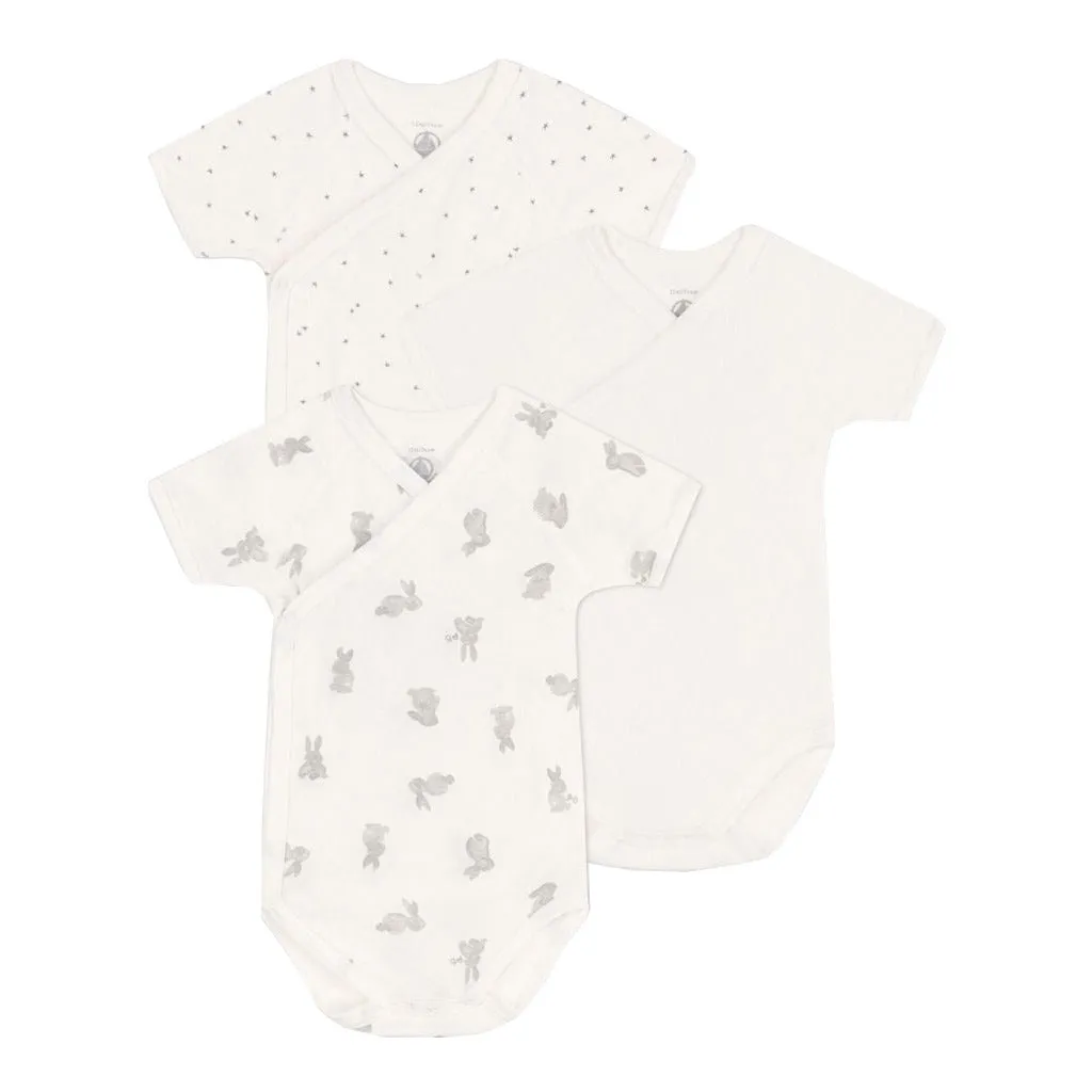 Petit Bateau Short Sleeve Crossover Bodysuit Onesie - White Grey