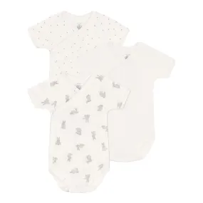 Petit Bateau Short Sleeve Crossover Bodysuit Onesie - White Grey