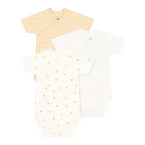 Petit Bateau Short Sleeve Crossover Bodysuit Onesie - Yellow White