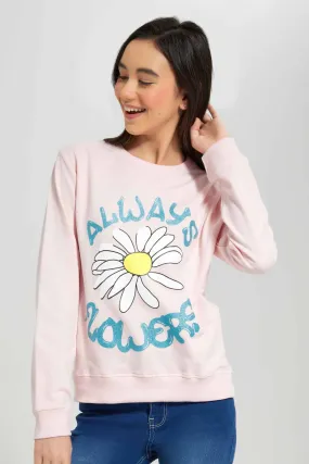 Pink Printed Sweatshirt For Senior Girls