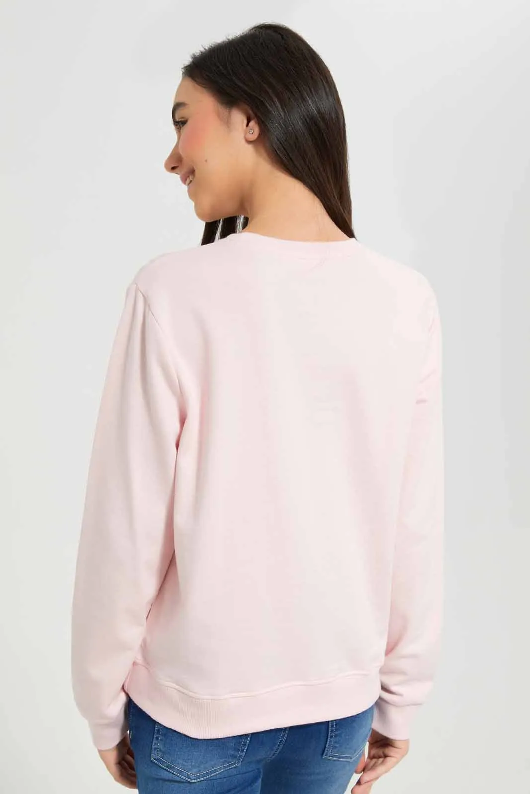 Pink Printed Sweatshirt For Senior Girls