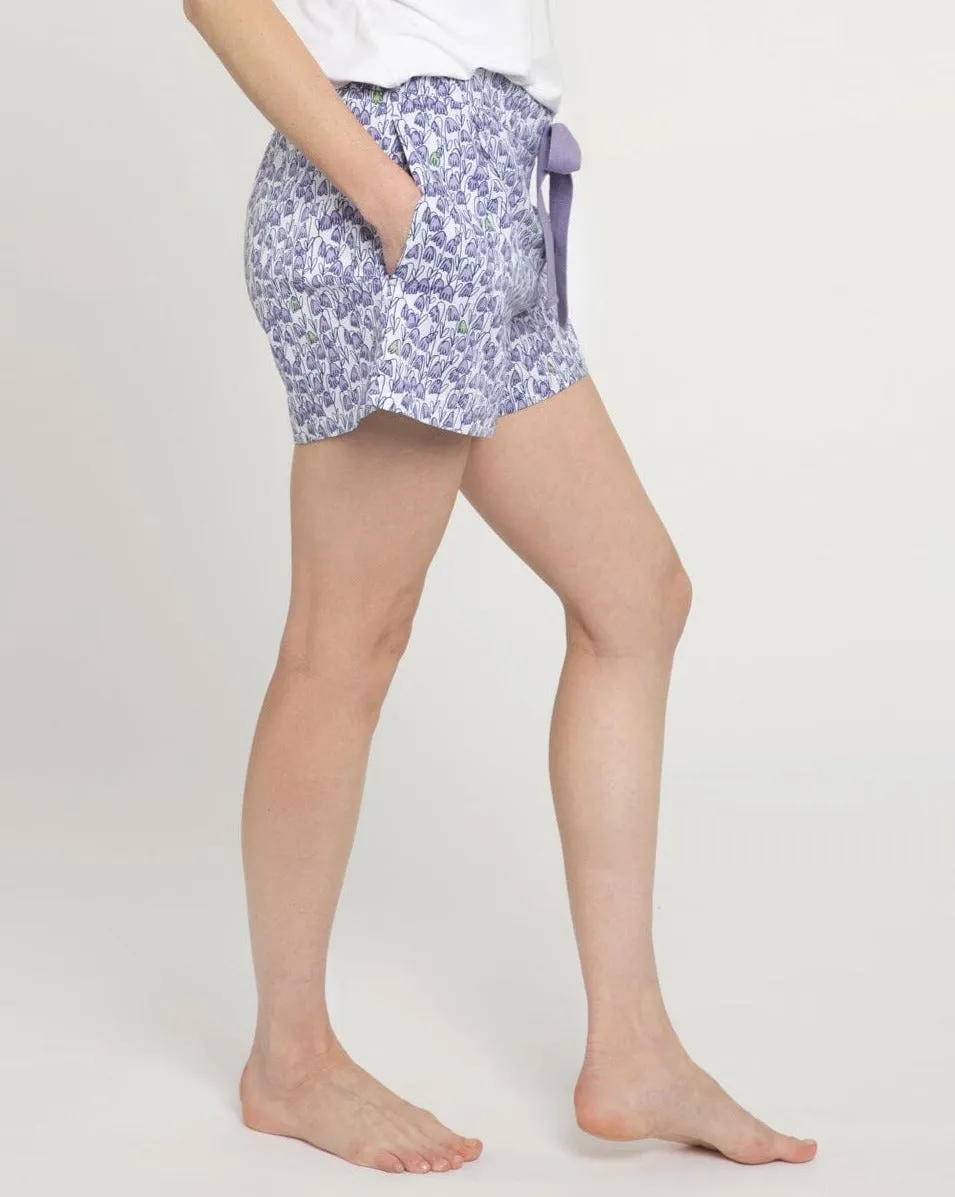 Pixie print organic cotton pyjama shorts, lilac