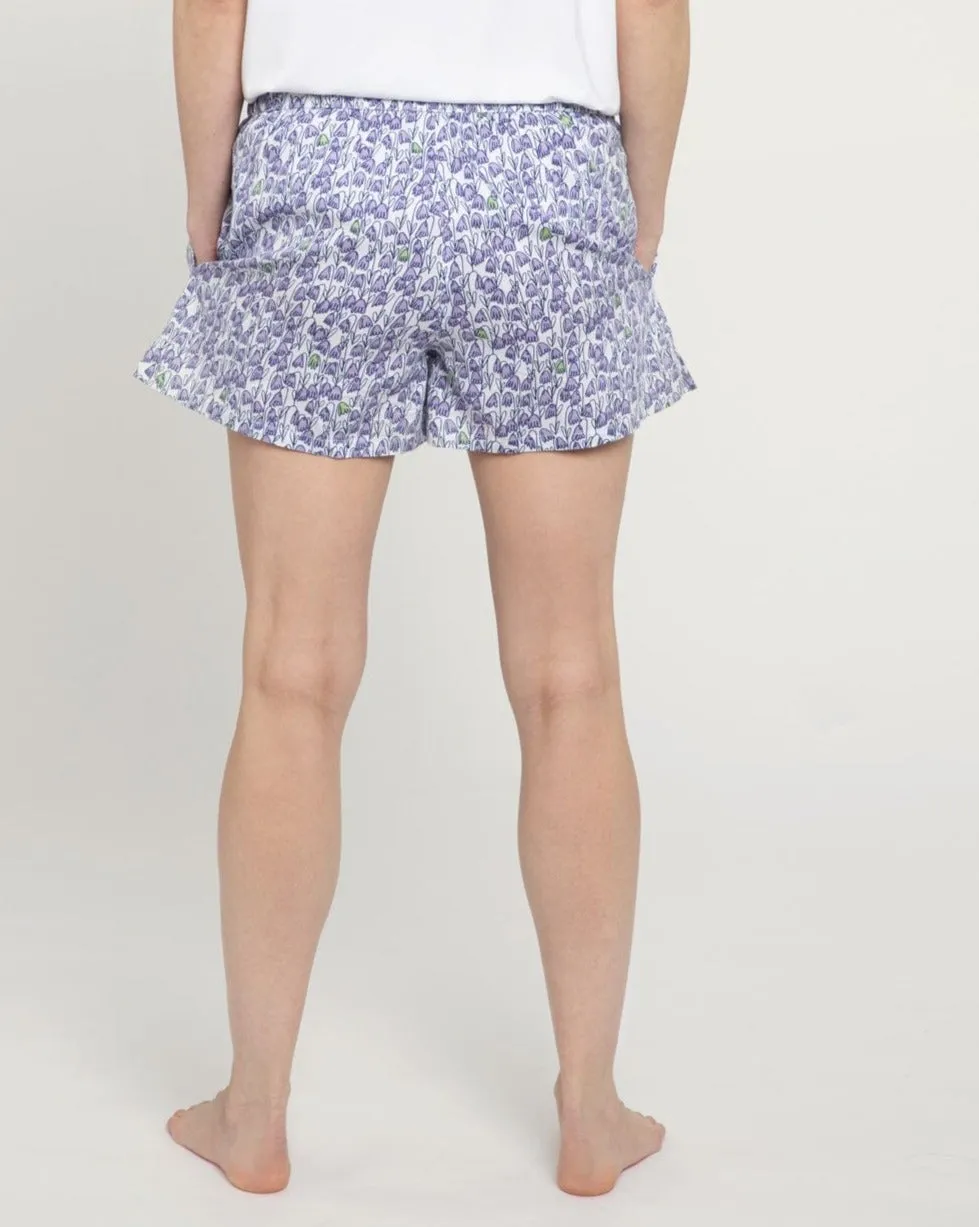 Pixie print organic cotton pyjama shorts, lilac