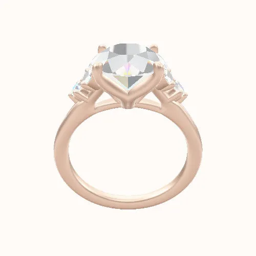 Plain Band with Marquise & Round Diamond Sidestones Engagement Ring With Petal Four Prong Head