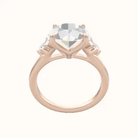 Plain Band with Marquise & Round Diamond Sidestones Engagement Ring With Petal Four Prong Head