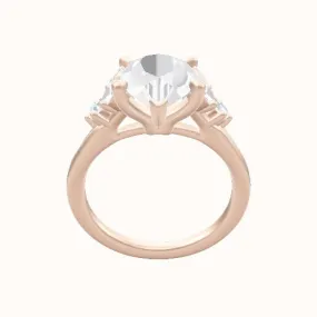 Plain Band with Marquise & Round Diamond Sidestones Engagement Ring With Standard Four Prong Head