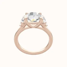 Plain Band with Round Sidestone Trio Engagement Ring With Low Set Four Prong Head