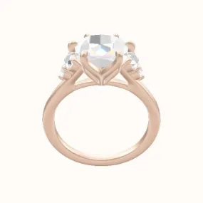 Plain Band with Round Sidestone Trio Engagement Ring With Petal Six Prong Head