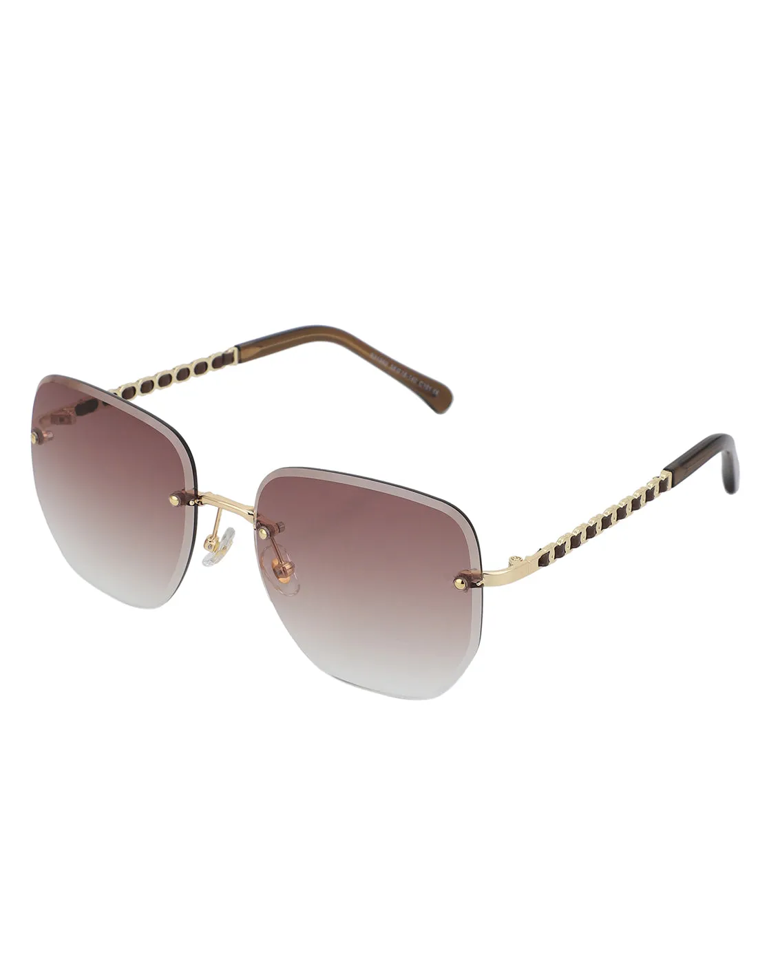 Premium Gold with Brown Toned & UV Protected Lens Rimless Oversized Sunglass for women