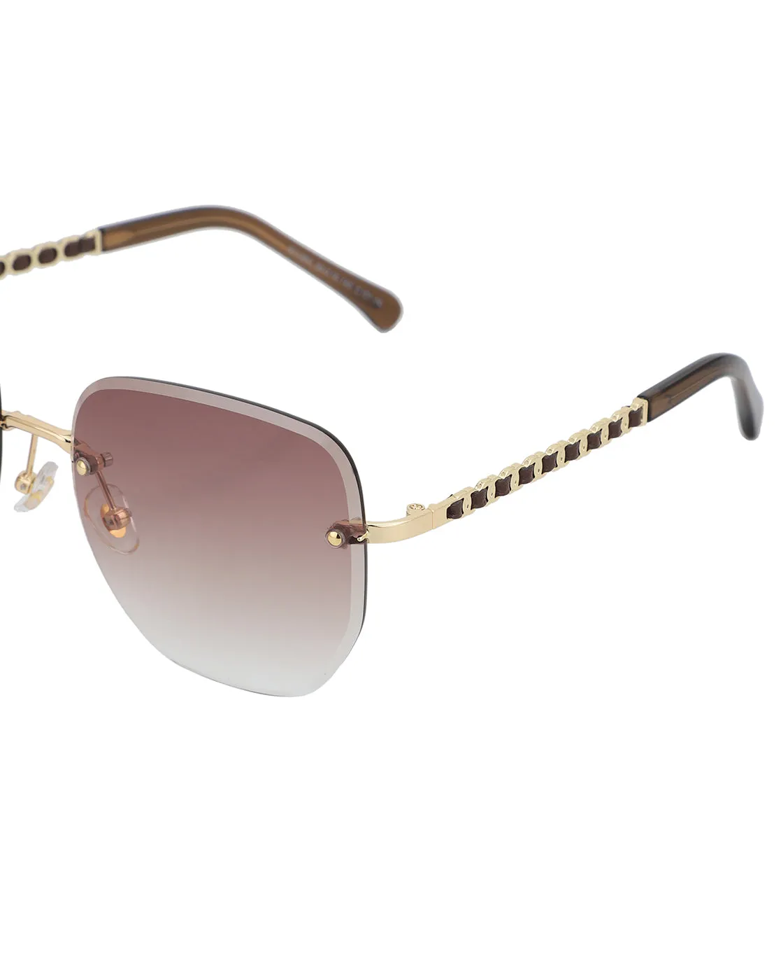 Premium Gold with Brown Toned & UV Protected Lens Rimless Oversized Sunglass for women