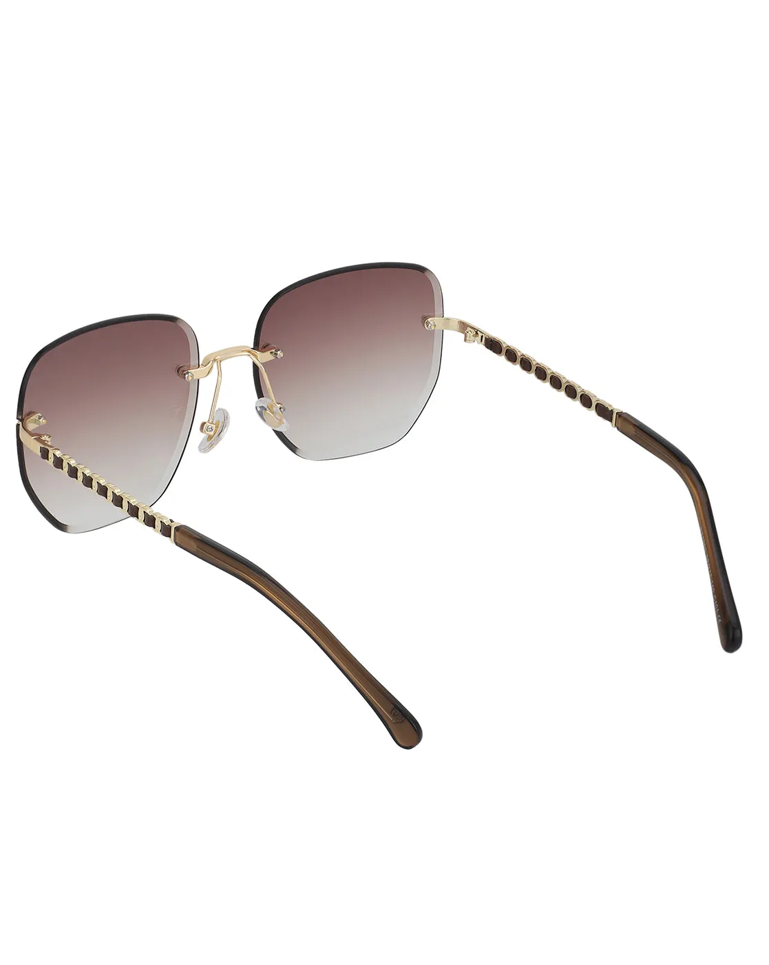 Premium Gold with Brown Toned & UV Protected Lens Rimless Oversized Sunglass for women