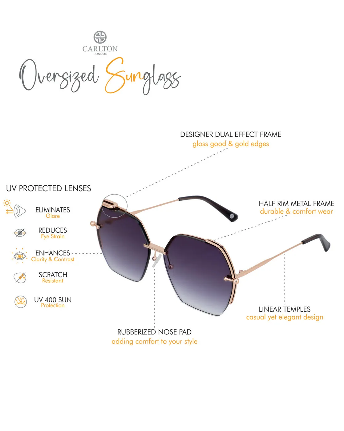 Premium Rose Gold with Brown Toned & UV Protected Lens Oversized Sunglass for women