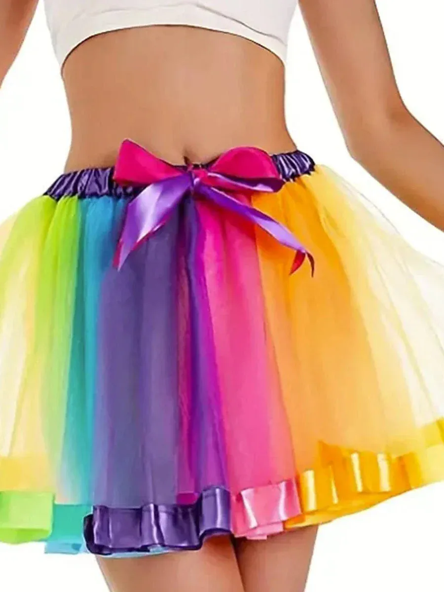 Rainbow Layered Tulle Mini Skirt for Women