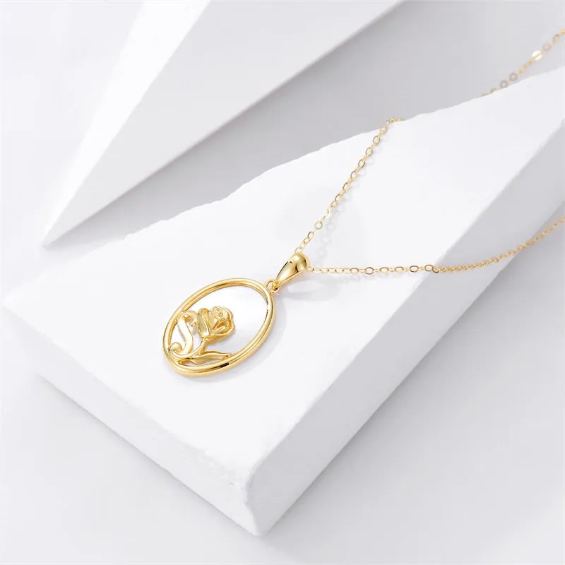 Rose Flower Pendant Necklace 14K Real Gold Flower Necklace for Women Valentine's Day Anniversary Birthday Mother's Day Fine Jewe