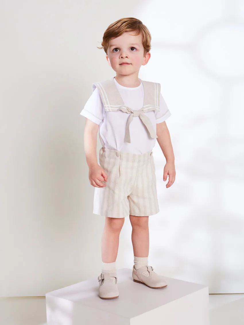 Sailor Collar Striped Set in Beige (12mths-3yrs)