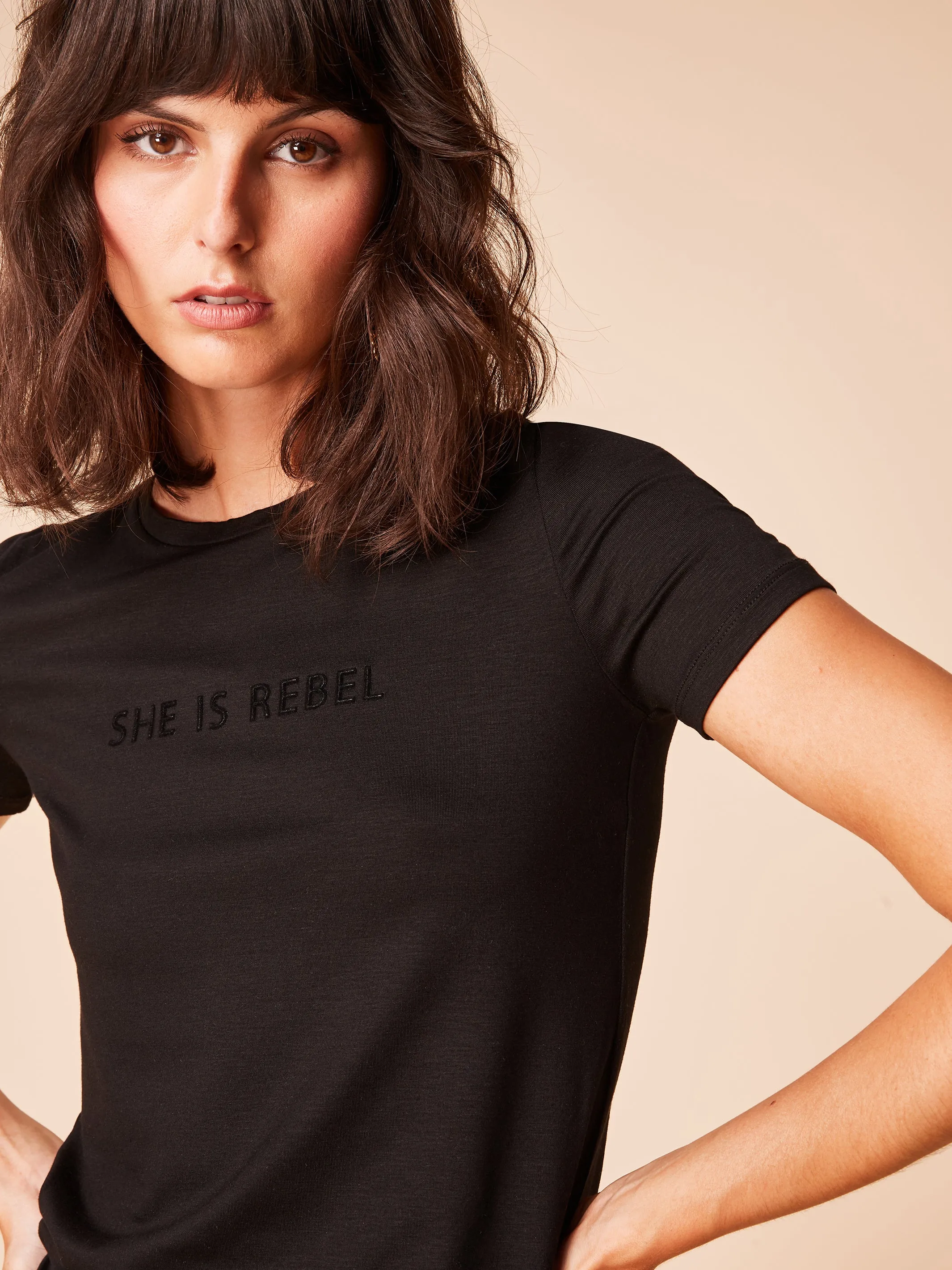 SHE IS REBEL Slim Fit Black T-shirt