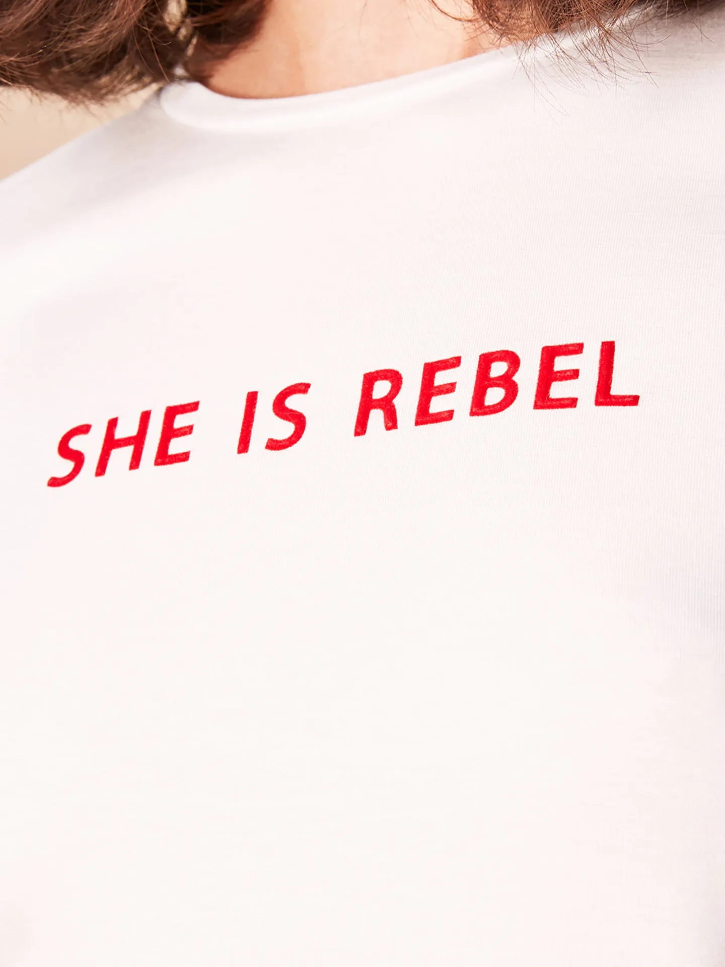 SHE IS REBEL Slim Fit Ecru T-shirt