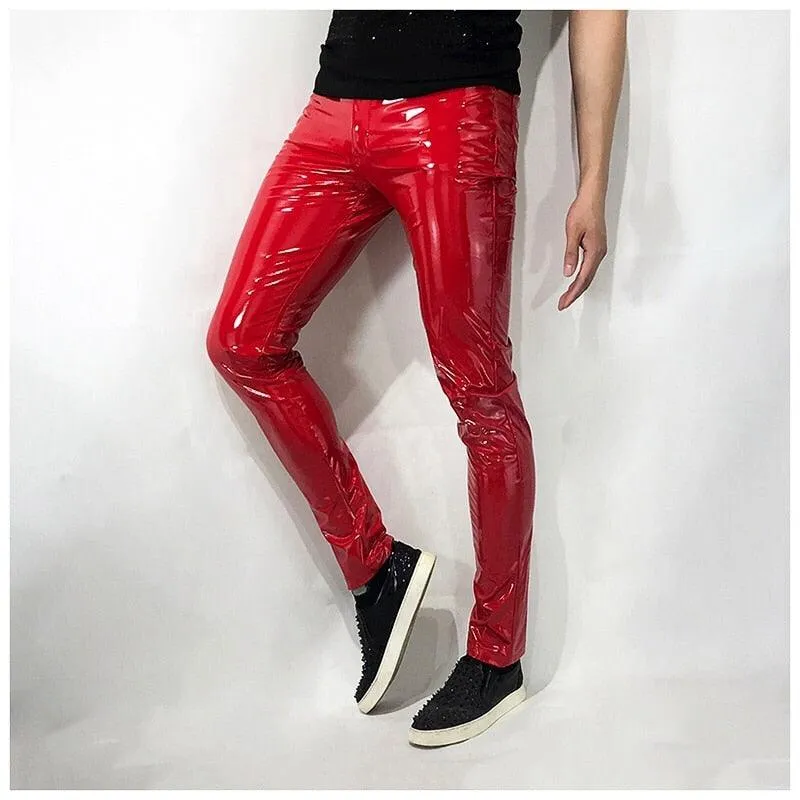 Shinny PU Leather Tight Pants for Men