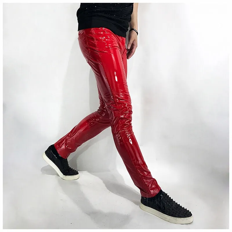 Shinny PU Leather Tight Pants for Men