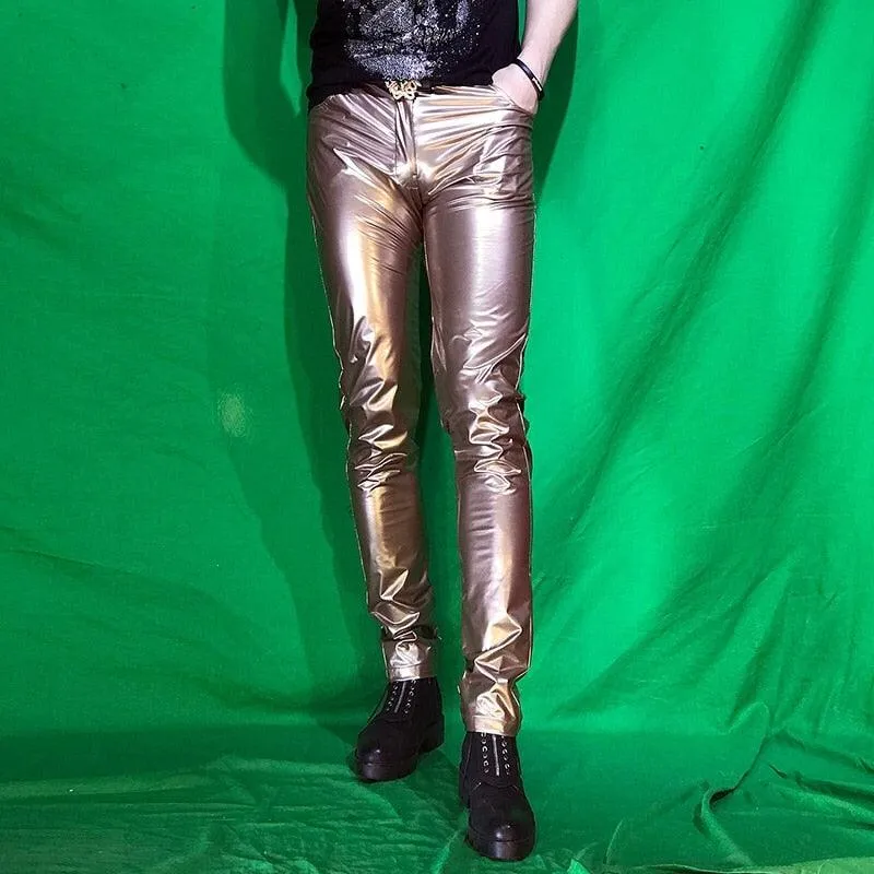 Shinny PU Leather Tight Pants for Men