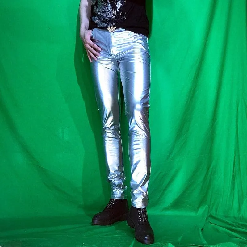 Shinny PU Leather Tight Pants for Men