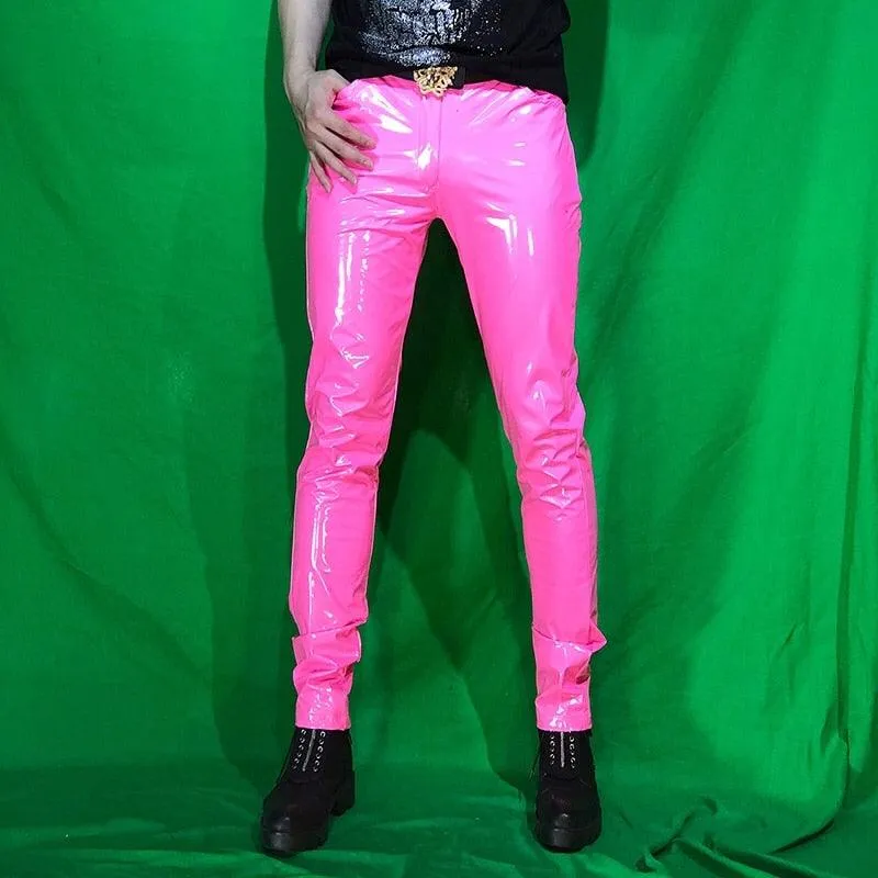 Shinny PU Leather Tight Pants for Men