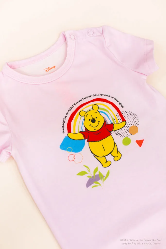 Short-Sleeve Onesie - Pink Rainbow Pooh