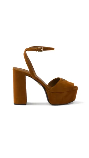 Suede Platform Sandal - Cognac