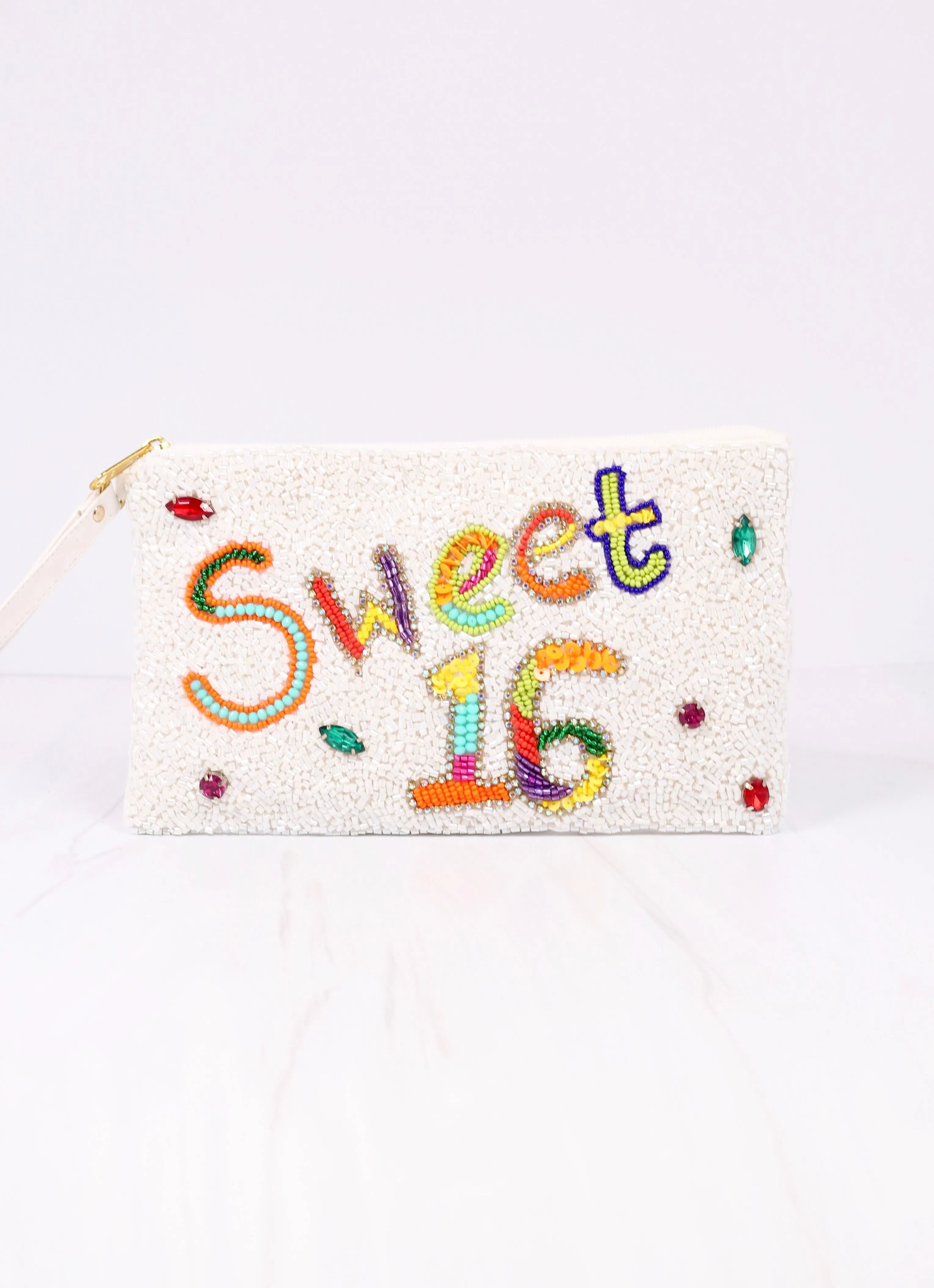 Sweet 16 Beaded Wristlet WHITE MULTI