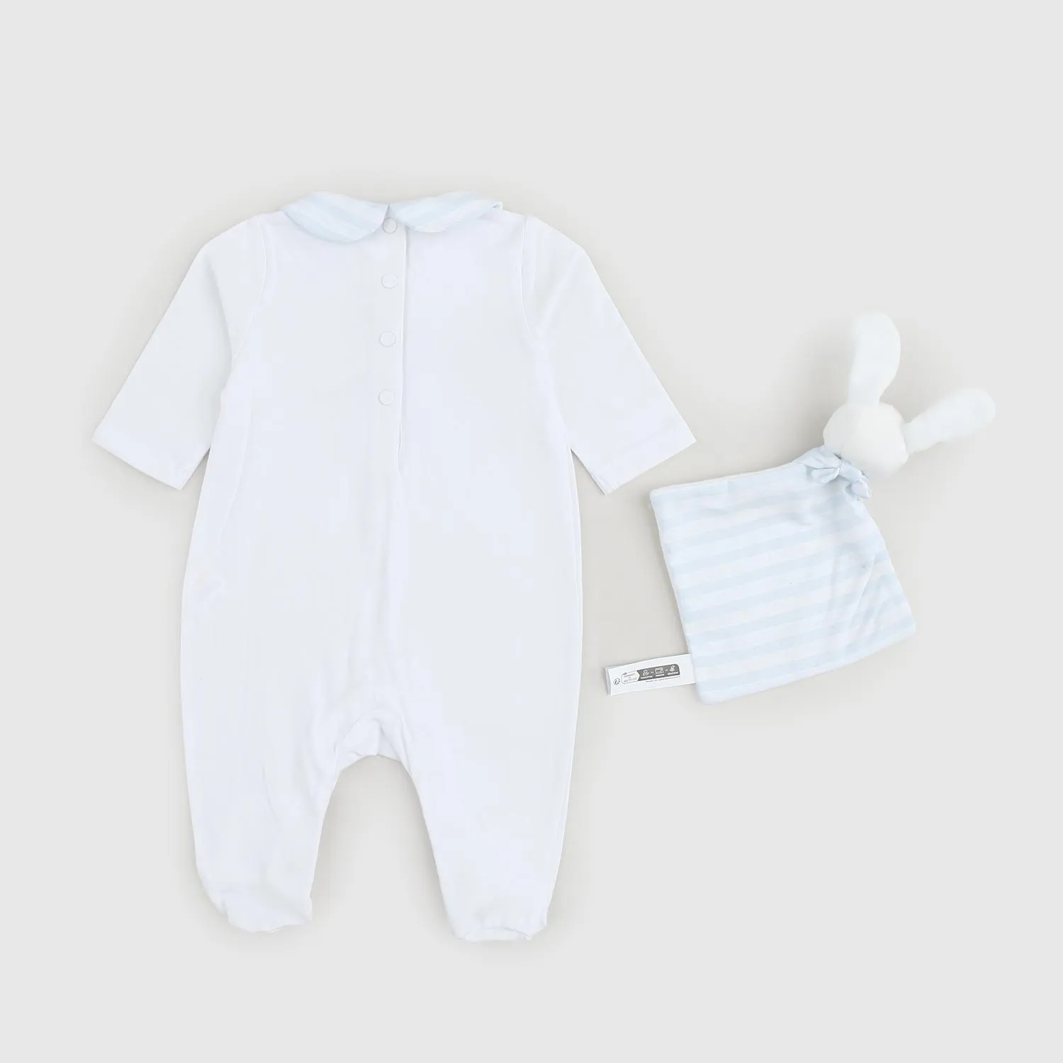 Tartine Et Chocolat White And Light Blue Cotton Onesie With Bunny