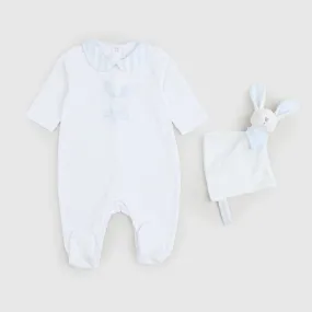 Tartine Et Chocolat White And Light Blue Cotton Onesie With Bunny