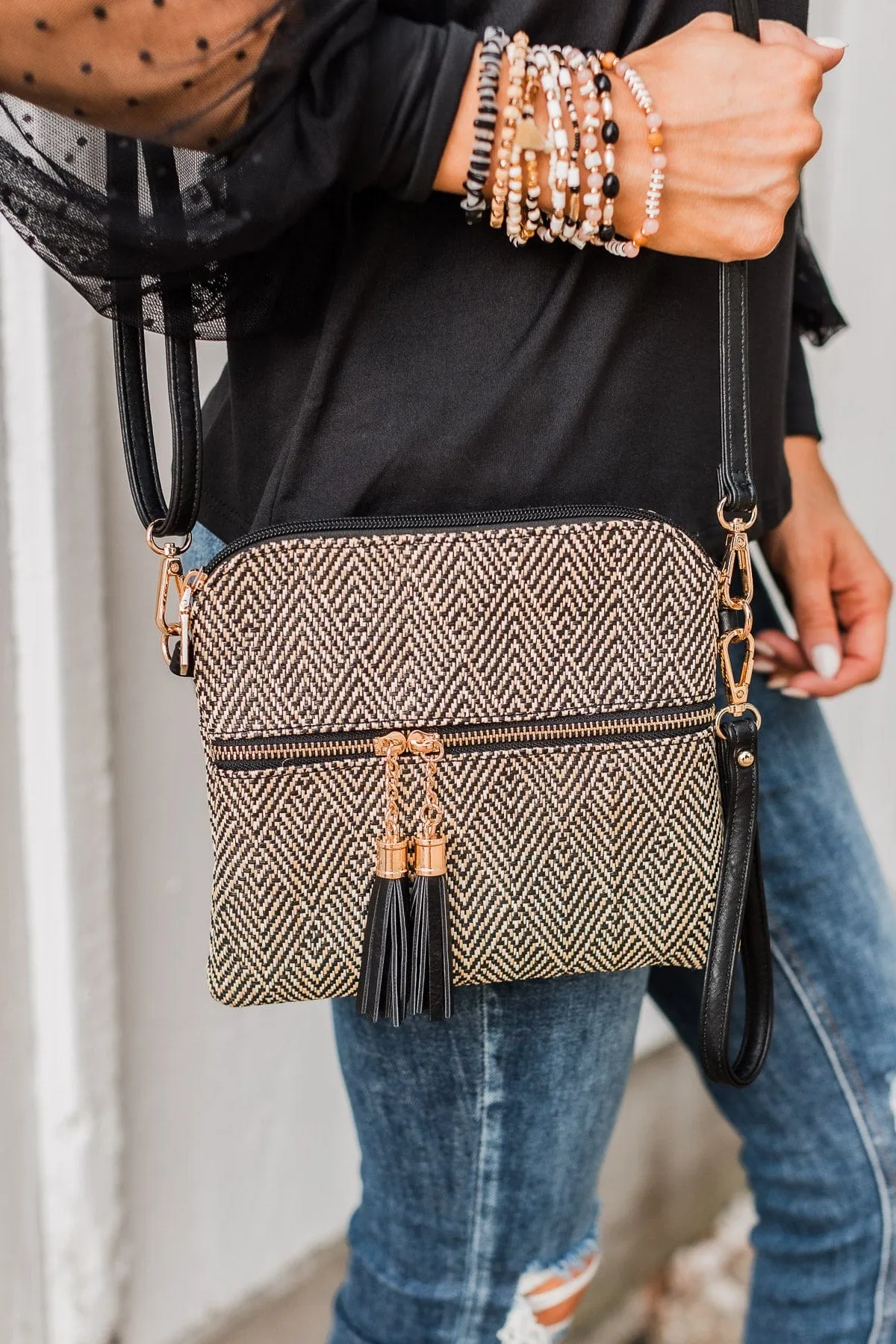 Truly Chic Crossbody Purse- Black & Tan