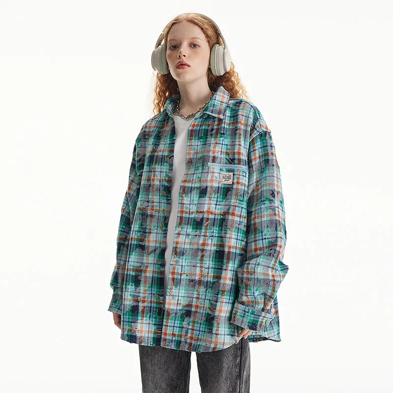 Unisex plaid long-sleeved shirt for women spring Loose plaid shirts top for men and women